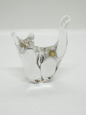Vintage Hand Blown Glass Cat Clear Paperweight Abstract Sculpture